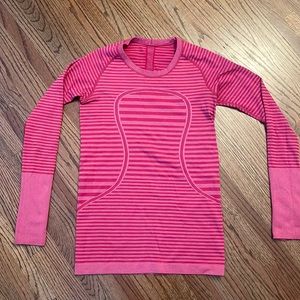 Lululemon Swiftly Long Sleeved Raspberry Striped Shirt Size 8